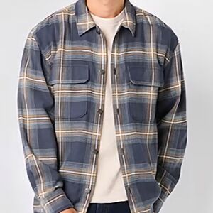 Arizona Jean Company Navy and Beige Plaid Shirt Jacket